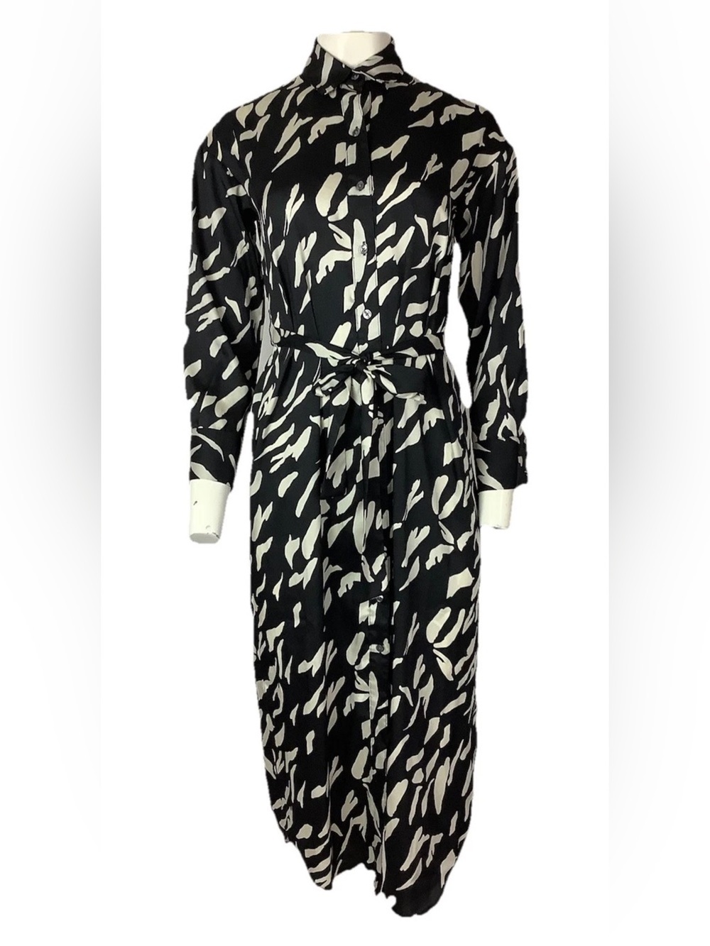 Banana Republic Sz XSP Tie Waist Modest Printed Office Business Midi Dress